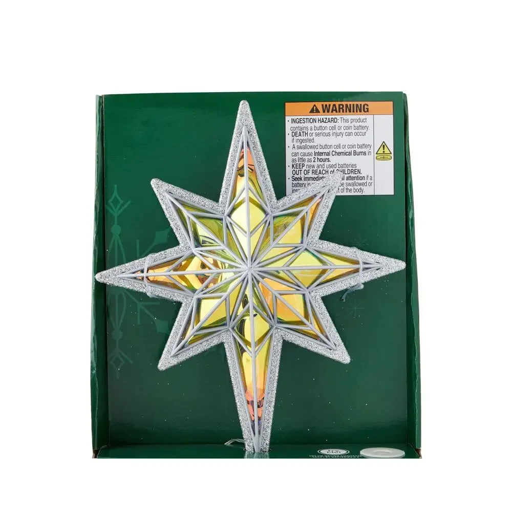 Iridescent LED Star Christmas Tree Topper Silver 15
